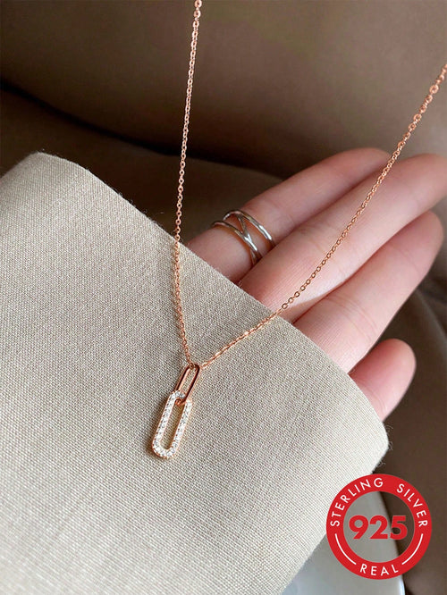 BALMORA 1pc Minimalist S925 Sterling Silver Double Ring Pendant Necklace With Adjustable Tassel, Elegant Clavicle Chain Birthday Gift For Women