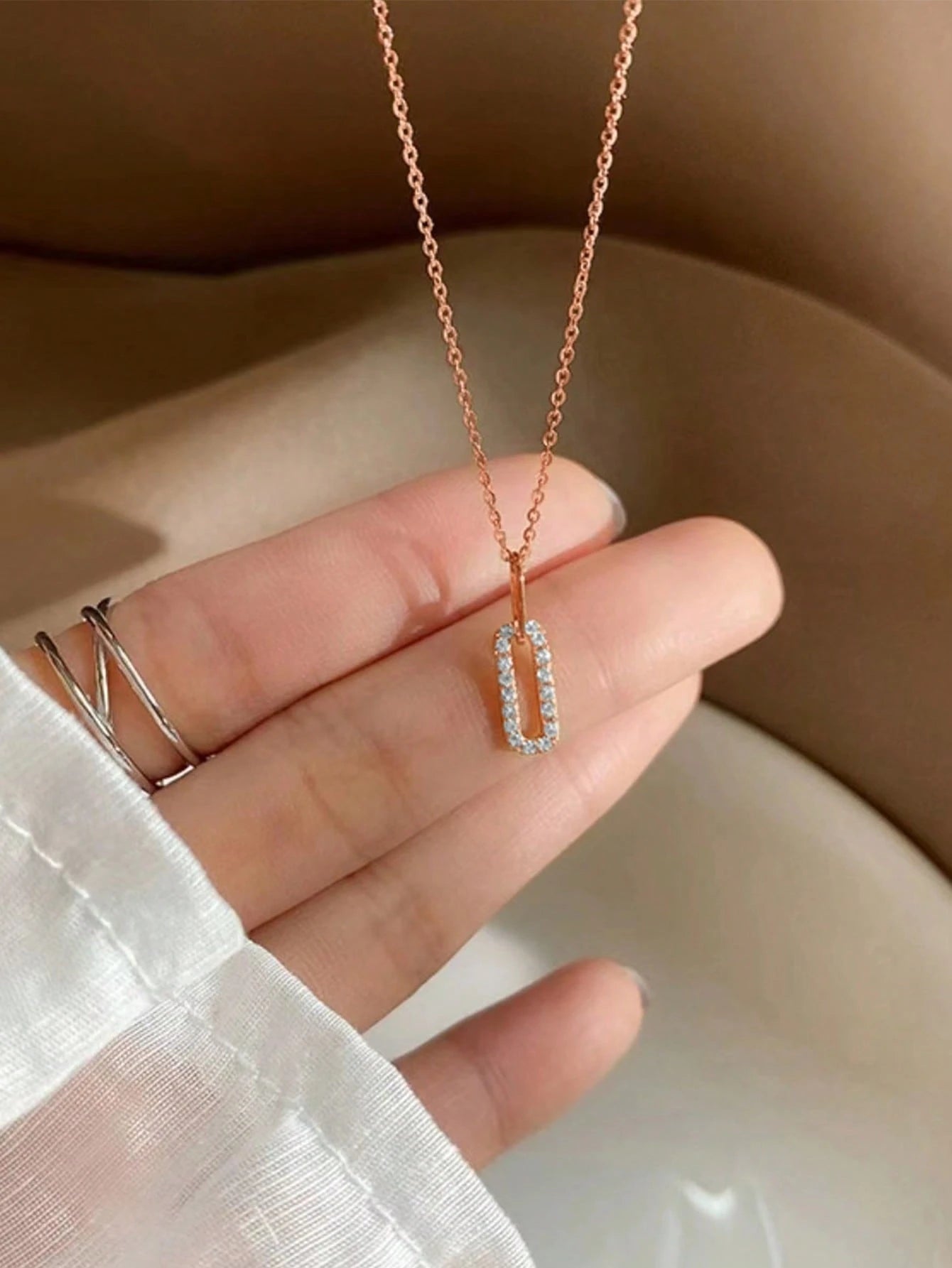 BALMORA 1pc Minimalist S925 Sterling Silver Double Ring Pendant Necklace With Adjustable Tassel, Elegant Clavicle Chain Birthday Gift For Women
