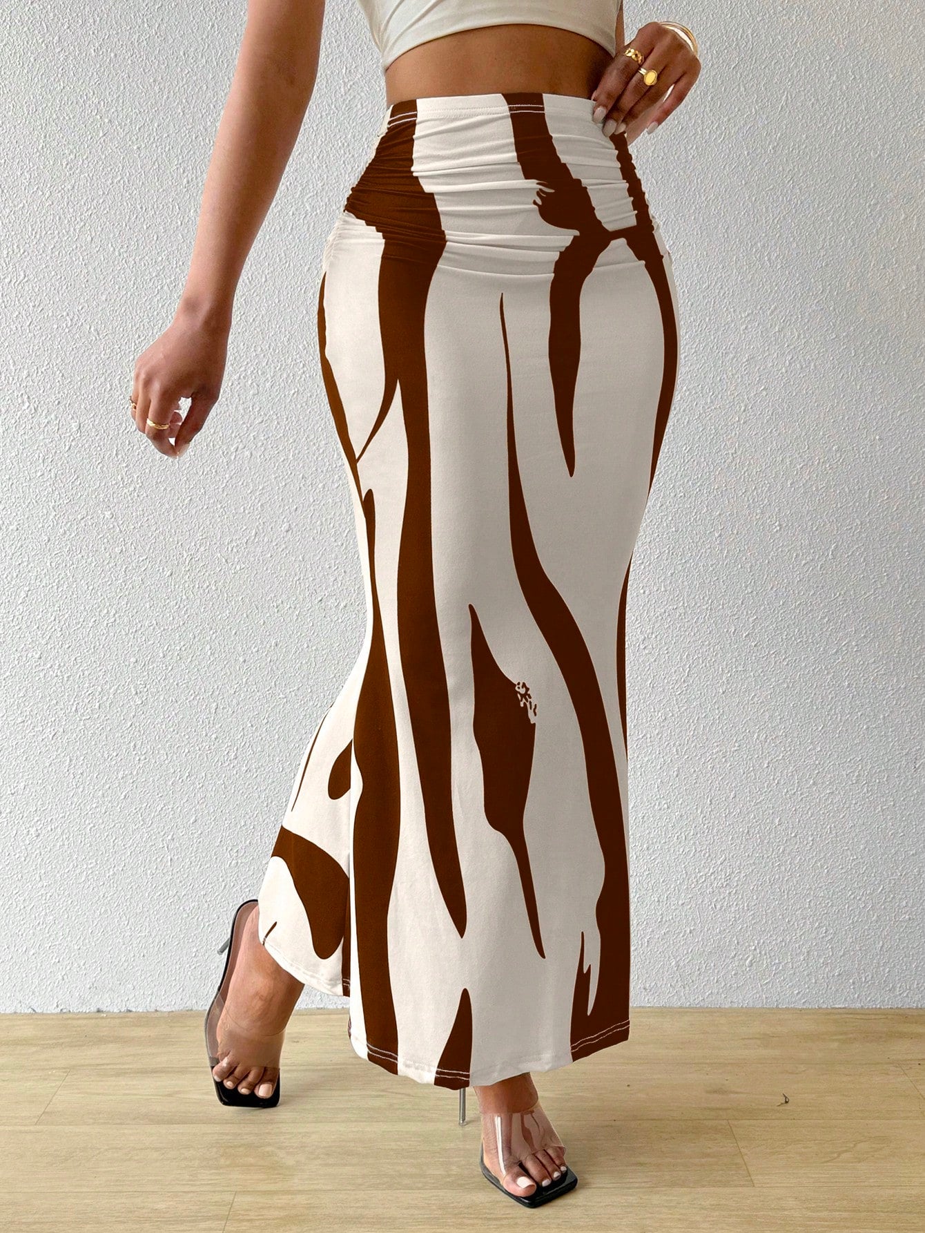 BamGleam Ladies Fashionable Color-Blocking Printed Mermaid Skirt Women Fall For Women