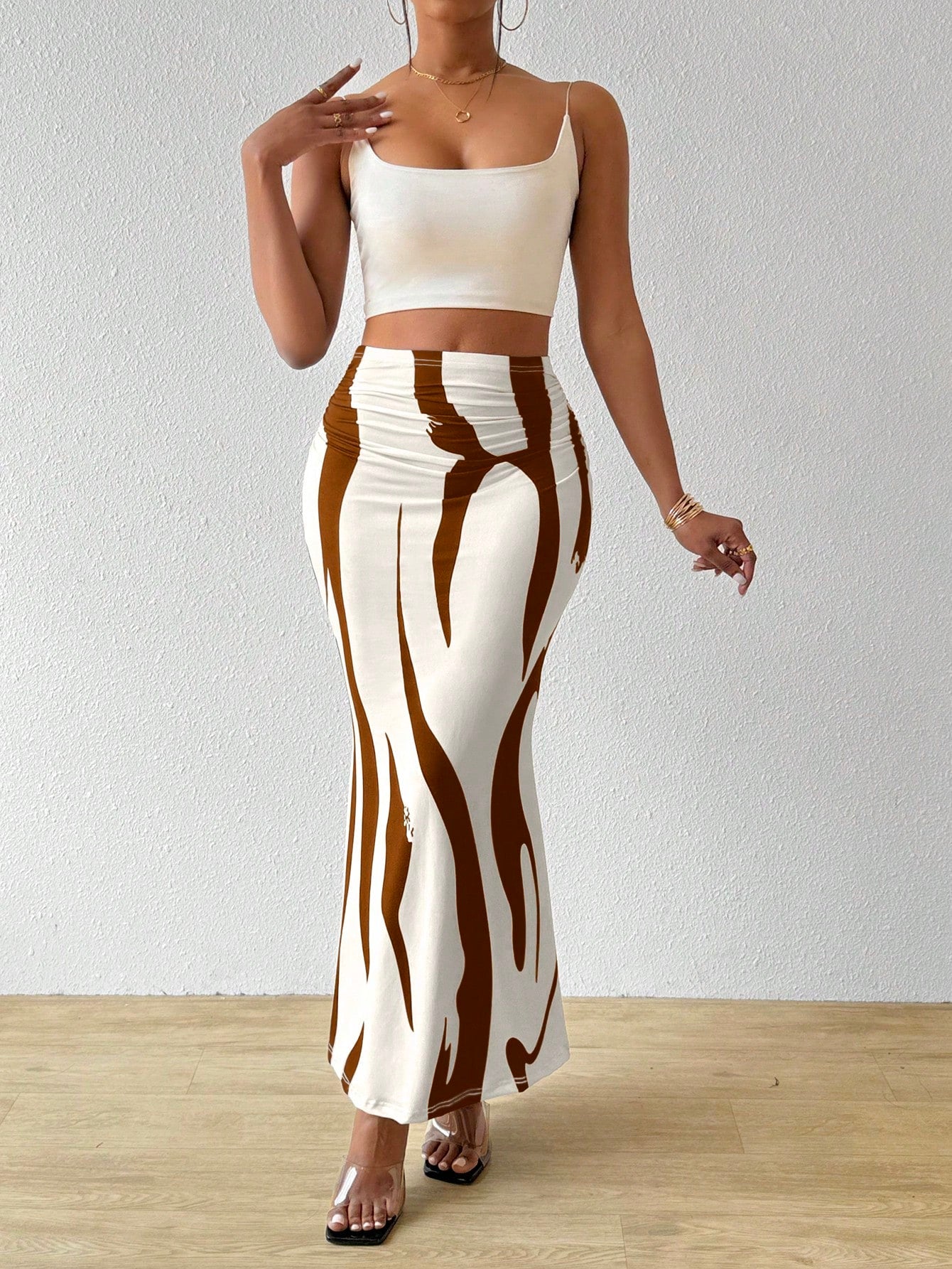 BamGleam Ladies Fashionable Color-Blocking Printed Mermaid Skirt Women Fall For Women