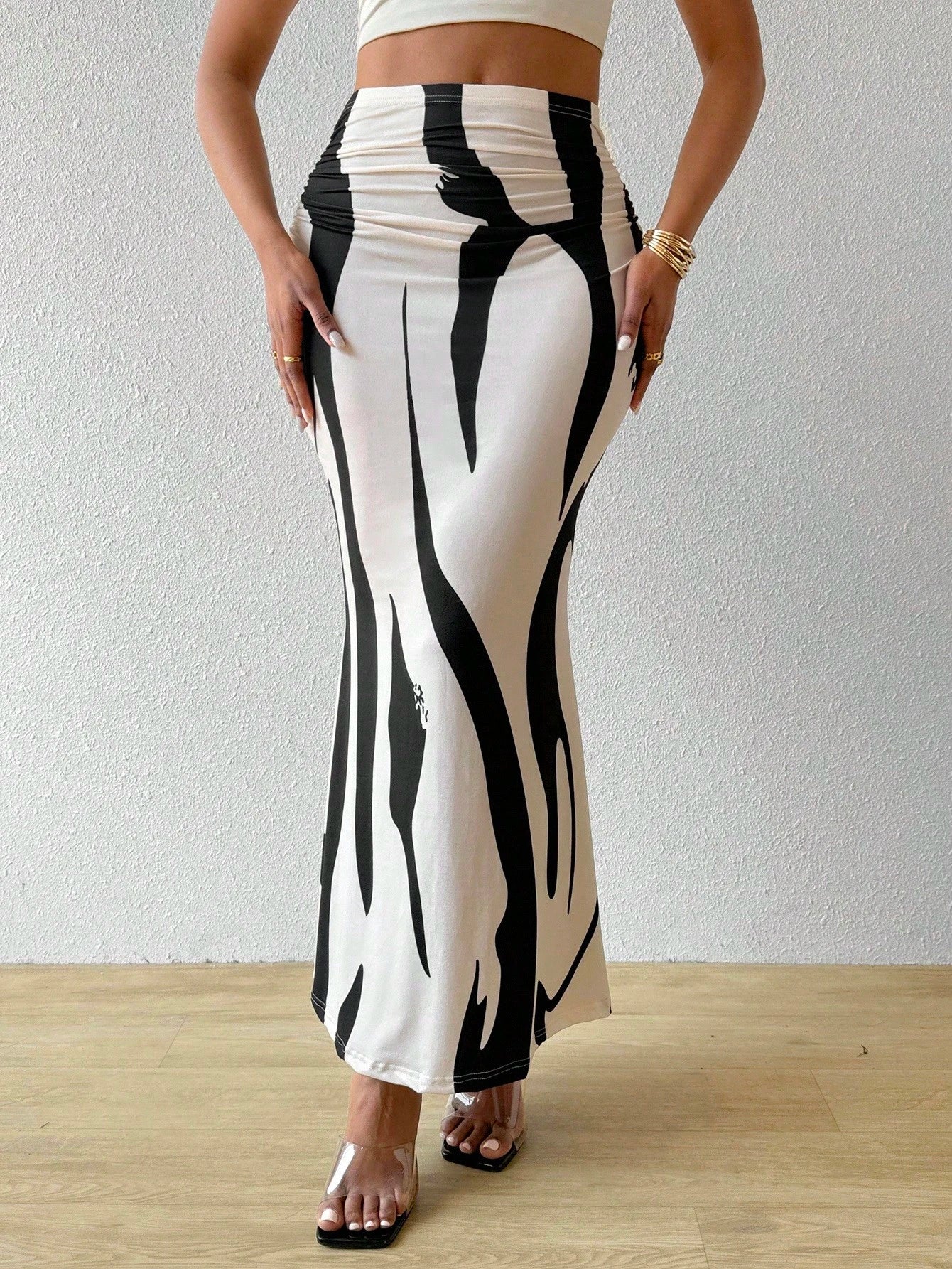 BamGleam Ladies Fashionable Color-Blocking Printed Mermaid Skirt Women Fall For Women