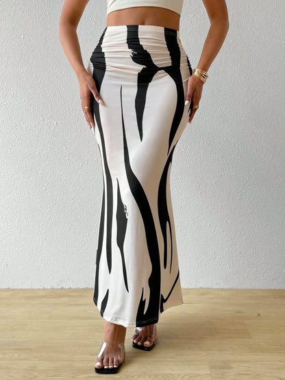 BamGleam Ladies Fashionable Color-Blocking Printed Mermaid Skirt Women Fall For Women