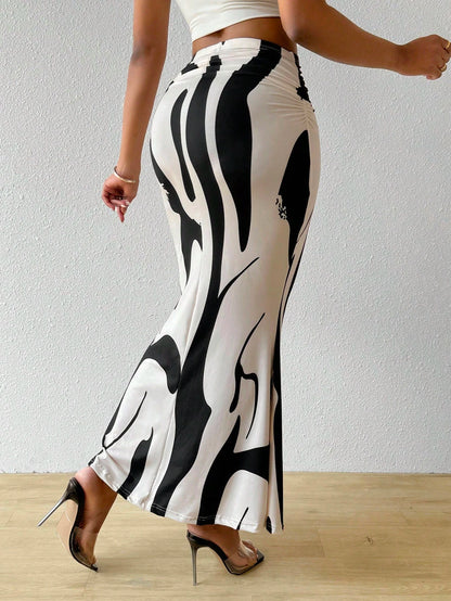 BamGleam Ladies Fashionable Color-Blocking Printed Mermaid Skirt Women Fall For Women