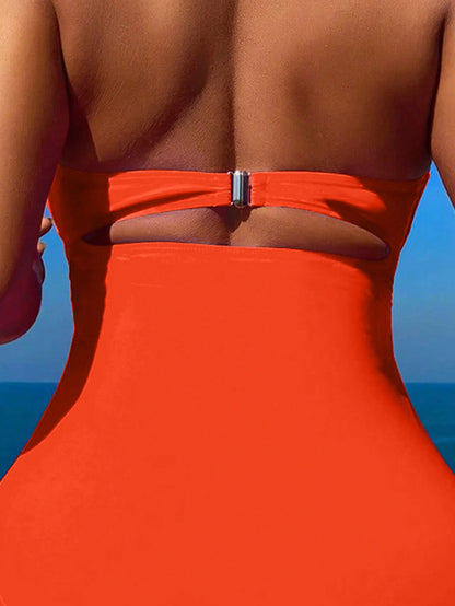 BamGleam Summer Beach Women Halter Solid Color One-Piece Swimsuit For Vacation Outfit