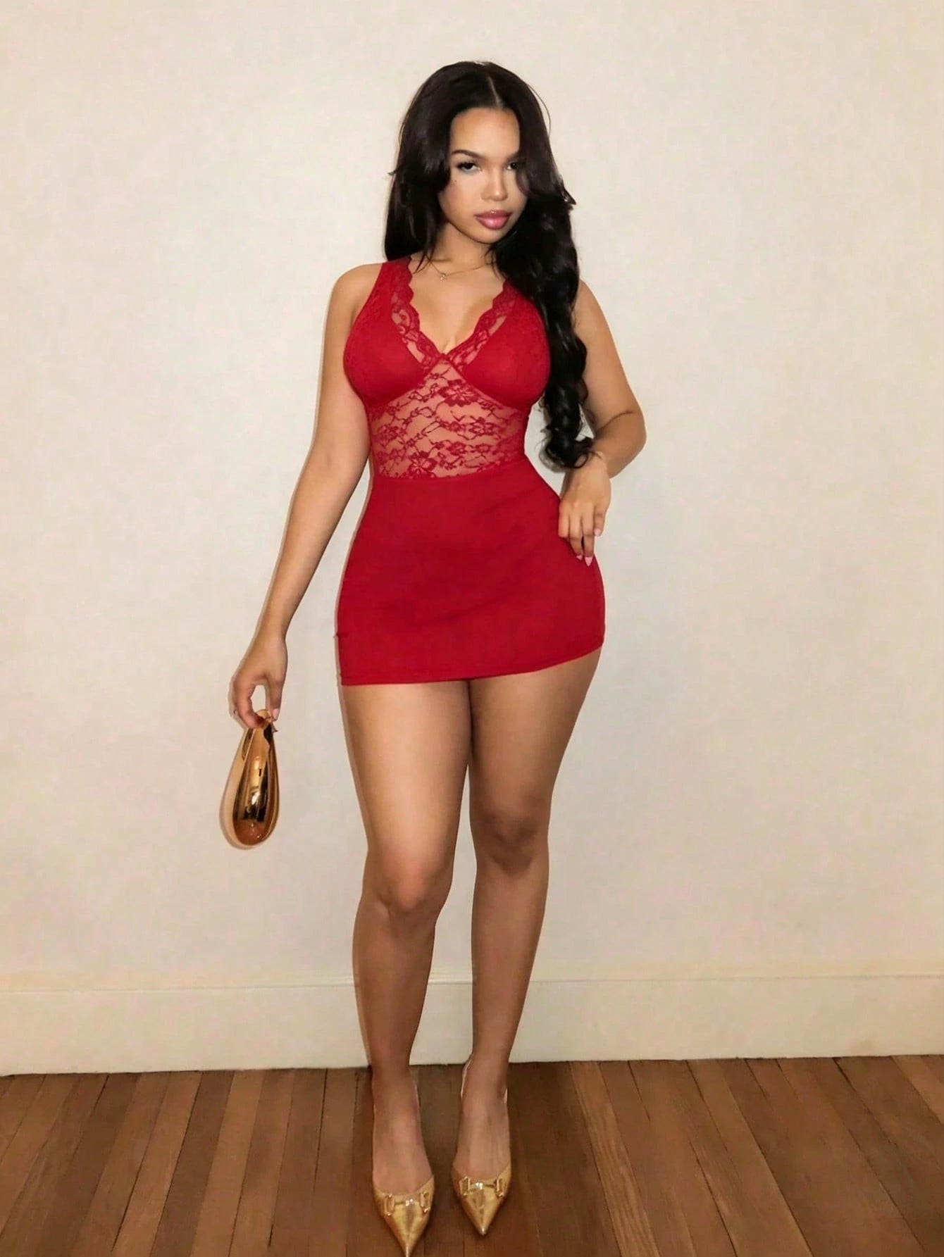 BamGleam Women's Contrast Lace Sexy Mini Dress, Summer