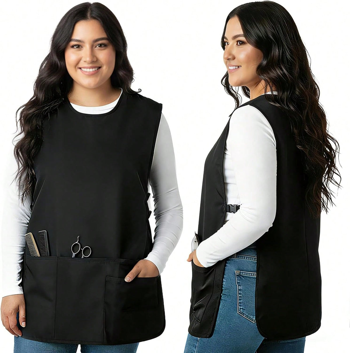 Barber Vest, Sleeveless Hairdresser Smock, Stain & Hair Resistant Salon Fits, Unisex Cobbler Apron With 4 Pockets For Women Men Hair Stylist, Barber Jacket Work Vest Apron, Side Strap Snap Closure
