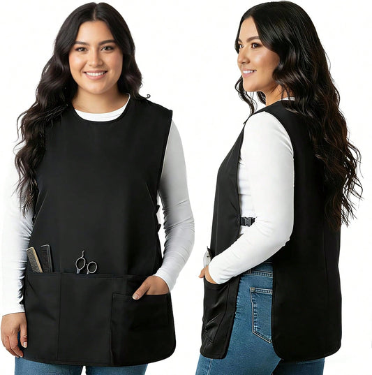 Barber Vest, Sleeveless Hairdresser Smock, Stain & Hair Resistant Salon Fits, Unisex Cobbler Apron With 4 Pockets For Women Men Hair Stylist, Barber Jacket Work Vest Apron, Side Strap Snap Closure