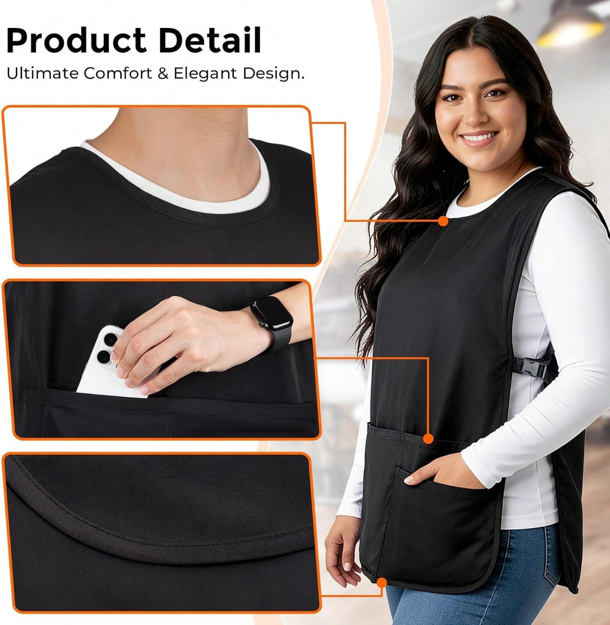 Barber Vest, Sleeveless Hairdresser Smock, Stain & Hair Resistant Salon Fits, Unisex Cobbler Apron With 4 Pockets For Women Men Hair Stylist, Barber Jacket Work Vest Apron, Side Strap Snap Closure