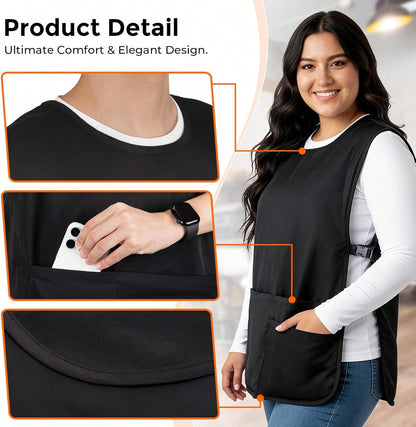 Barber Vest, Sleeveless Hairdresser Smock, Stain & Hair Resistant Salon Fits, Unisex Cobbler Apron With 4 Pockets For Women Men Hair Stylist, Barber Jacket Work Vest Apron, Side Strap Snap Closure
