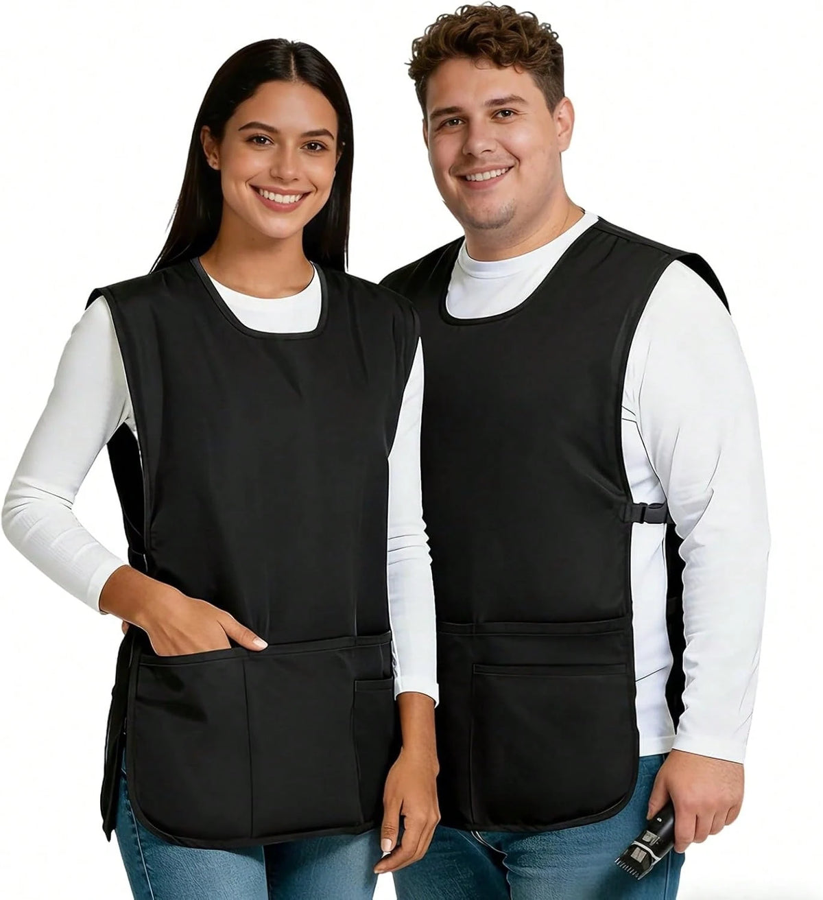 Barber Vest, Sleeveless Hairdresser Smock, Stain & Hair Resistant Salon Fits, Unisex Cobbler Apron With 4 Pockets For Women Men Hair Stylist, Barber Jacket Work Vest Apron, Side Strap Snap Closure