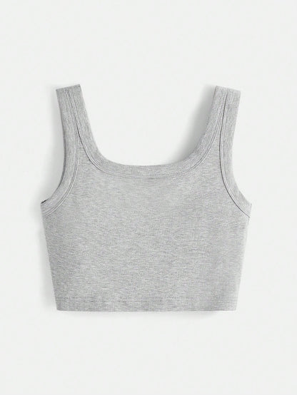 BASICS Solid Crop Tank Top/Summer Tops For Women