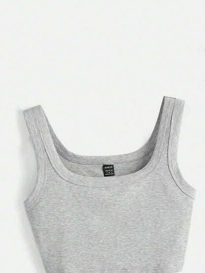 BASICS Solid Crop Tank Top/Summer Tops For Women