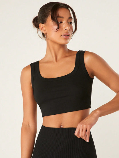 BASICS Solid Crop Tank Top/Summer Tops For Women