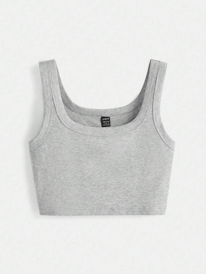 BASICS Solid Crop Tank Top/Summer Tops For Women