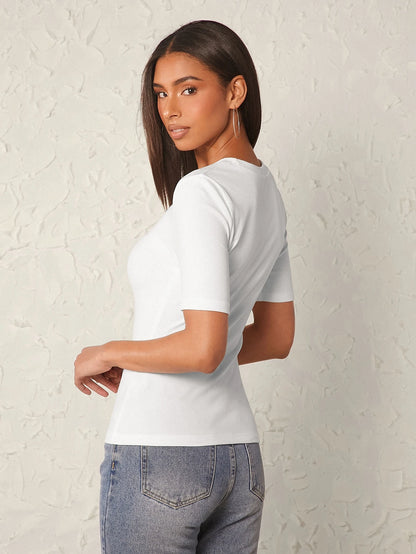 BASICS Solid Form Fitted Tee Tops For Women White Tops