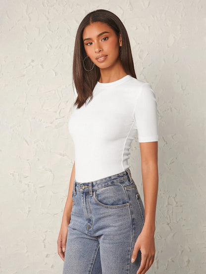 BASICS Solid Form Fitted Tee Tops For Women White Tops