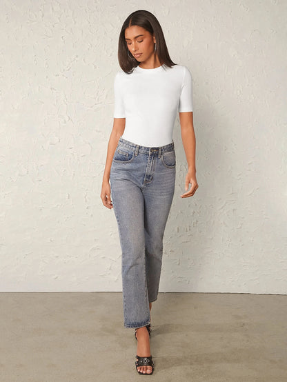 BASICS Solid Form Fitted Tee Tops For Women White Tops