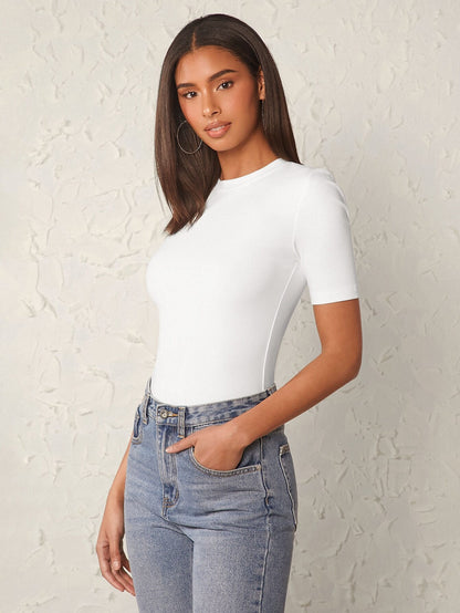 BASICS Solid Form Fitted Tee Tops For Women White Tops