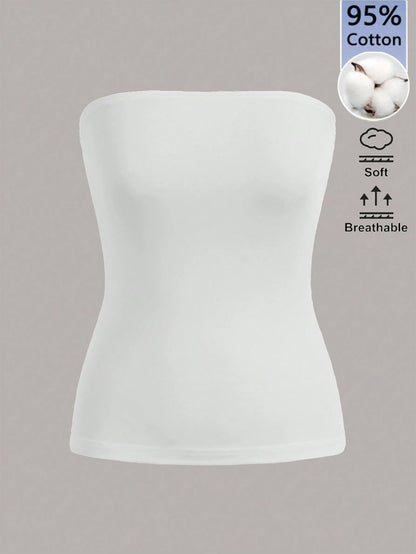 BASICS Women's Solid Color Strapless Slim Fit Casual Basic Minimalist Modest Top Daytime All White Summer Coming Home Everyday Holiday Office Night Out House