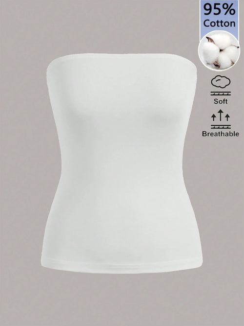 BASICS Women's Solid Color Strapless Slim Fit Casual Basic Minimalist Modest Top Daytime All White Summer Coming Home Everyday Holiday Office Night Out House