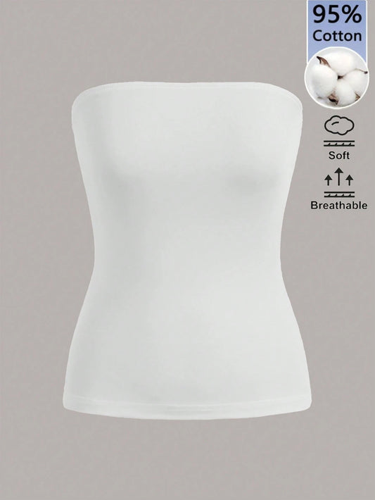 BASICS Women's Solid Color Strapless Slim Fit Casual Basic Minimalist Modest Top Daytime All White Summer Coming Home Everyday Holiday Office Night Out House
