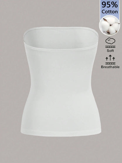 BASICS Women's Solid Color Strapless Slim Fit Casual Basic Minimalist Modest Top Daytime All White Summer Coming Home Everyday Holiday Office Night Out House