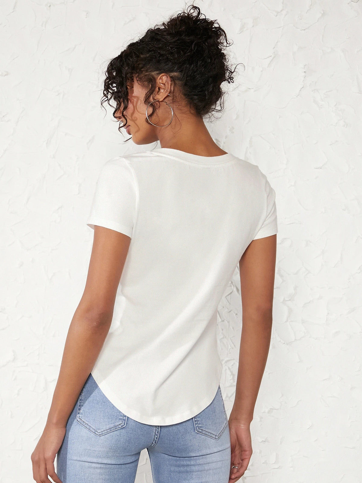 BASICS Women Solid V-Neck Short Sleeve Casual Top, Everyday Wear Tops For Women White Tops