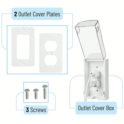 Bates- Baby Safety Outlet Cover Box, Clear Door, Baby Proof Outlet Covers, Plug Covers For Electrical Outlets