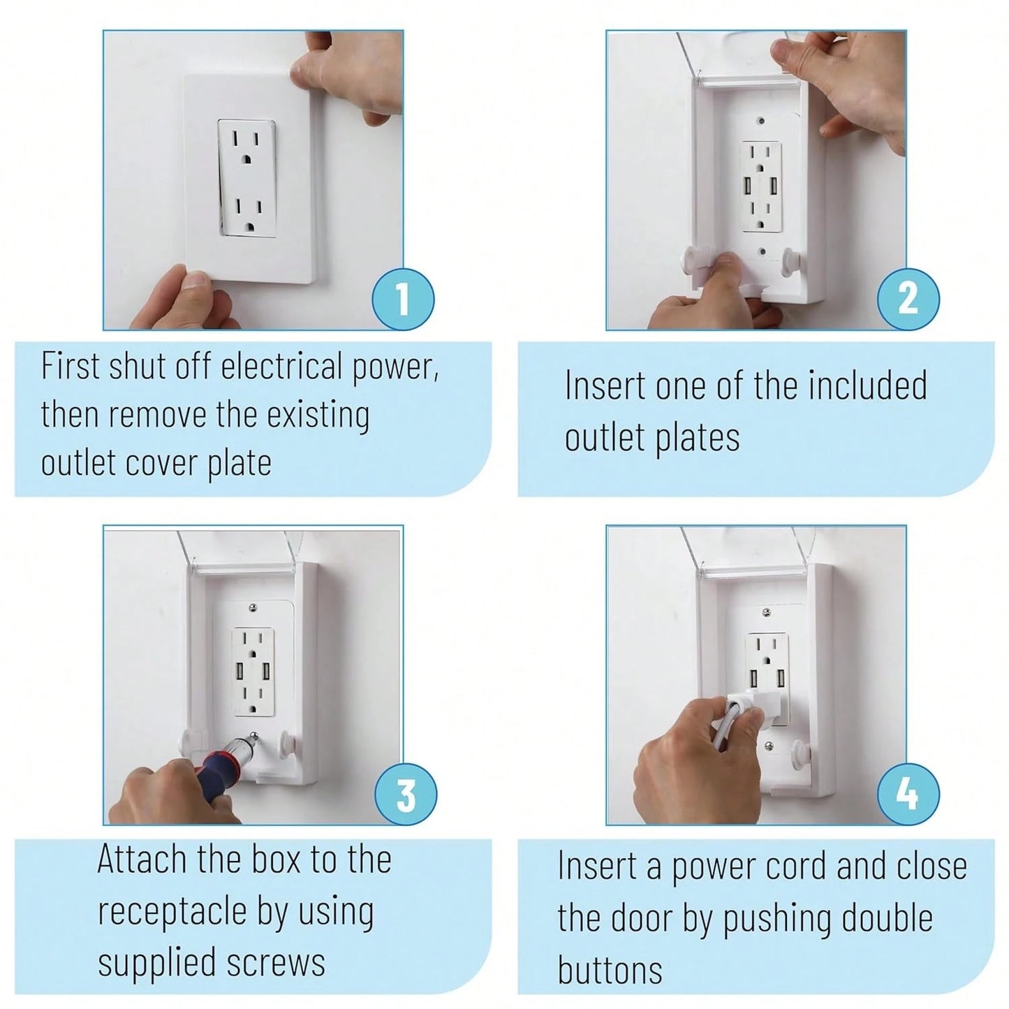 Bates- Baby Safety Outlet Cover Box, Clear Door, Baby Proof Outlet Covers, Plug Covers For Electrical Outlets