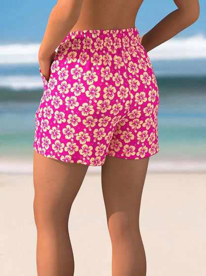 Bathing Suit For Women Swim Short Woman Lightweight And Breathable Swim Shorts For Women- Loose Fit With Pockets- Vibrant Tropical Floral Design
