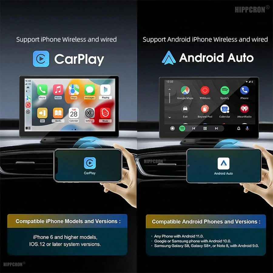 BDQ 8" Wireless Apple Carplay Screen For Car With 4K Dash Cam, Portable Apple Carplay & Android Auto With 1080p Backup Camera DVR, Voice Control/GPS Navigation/Mirror Link/BT