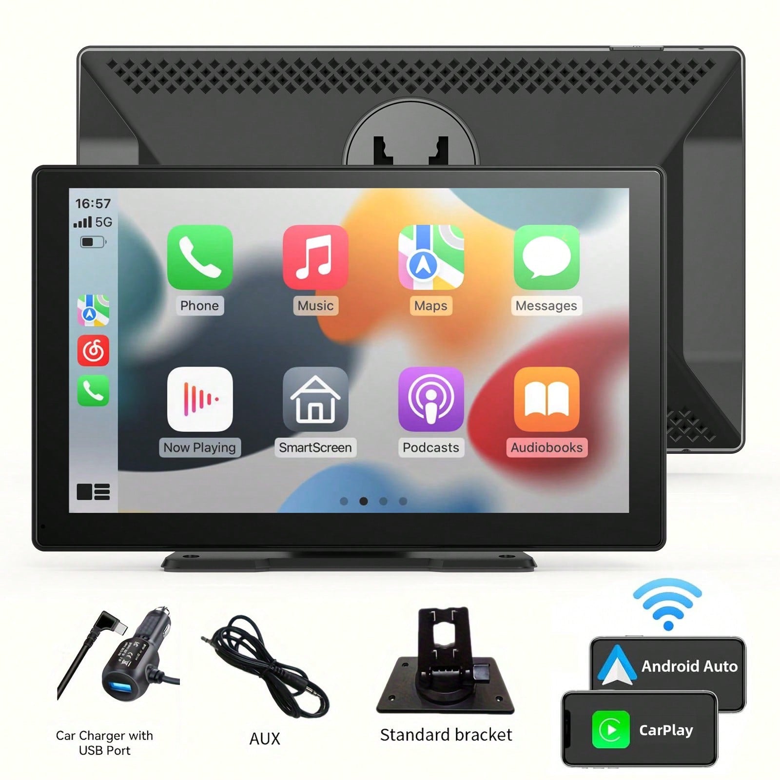 BDQ 8" Wireless Apple Carplay Screen For Car With 4K Dash Cam, Portable Apple Carplay & Android Auto With 1080p Backup Camera DVR, Voice Control/GPS Navigation/Mirror Link/BT