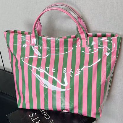 Beach Vacation Color Blocked Striped Women's Fashionable Large Capacity Work Handbag, Suitable For Daily Commuting, Shopping, And Vacation Travel