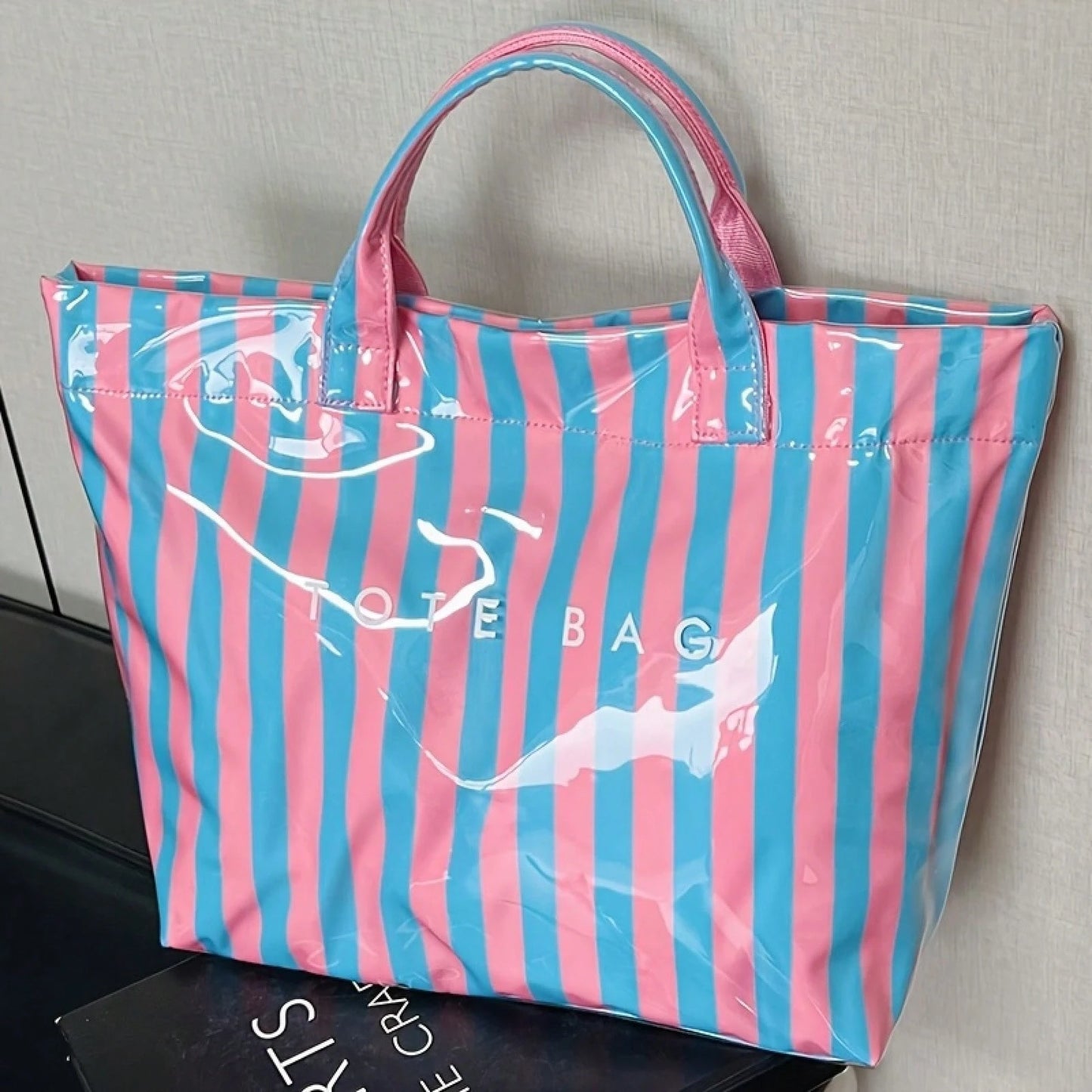 Beach Vacation Color Blocked Striped Women's Fashionable Large Capacity Work Handbag, Suitable For Daily Commuting, Shopping, And Vacation Travel