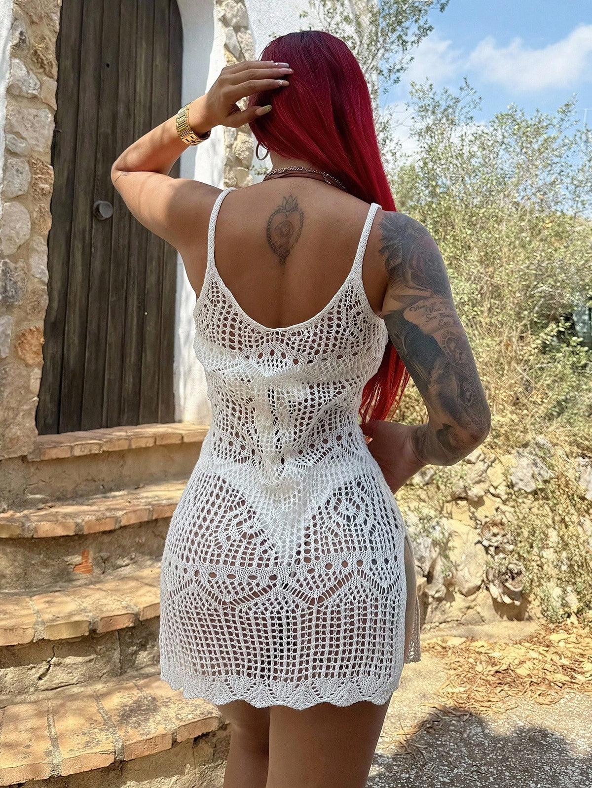 Bearsaez Summer Beach Hollow Out Side Split Cover Up