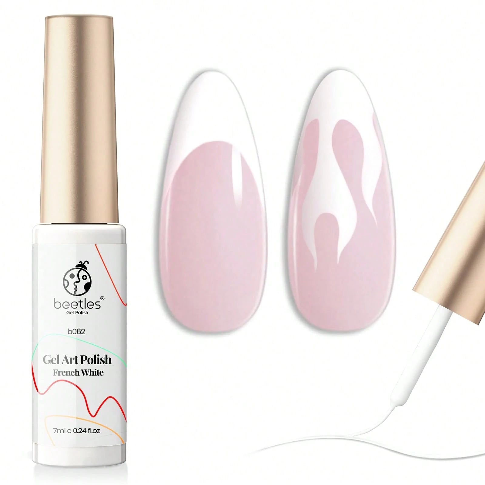 Beetles 1Pcs 7ml White Gel Liner Nail Polish, Swirl Nail Art & Classic White French Tip Design, Soak Off UV Gel Manicure Paint For Salon & DIY Use