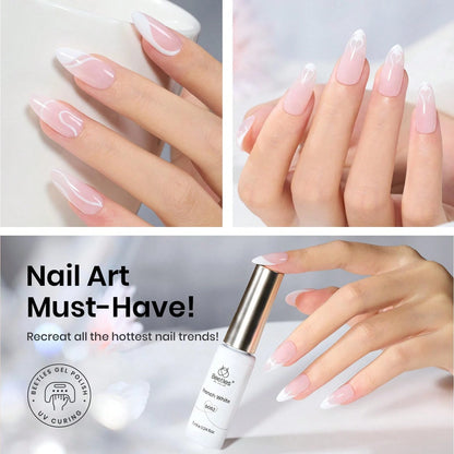 Beetles 1Pcs 7ml White Gel Liner Nail Polish, Swirl Nail Art & Classic White French Tip Design, Soak Off UV Gel Manicure Paint For Salon & DIY Use