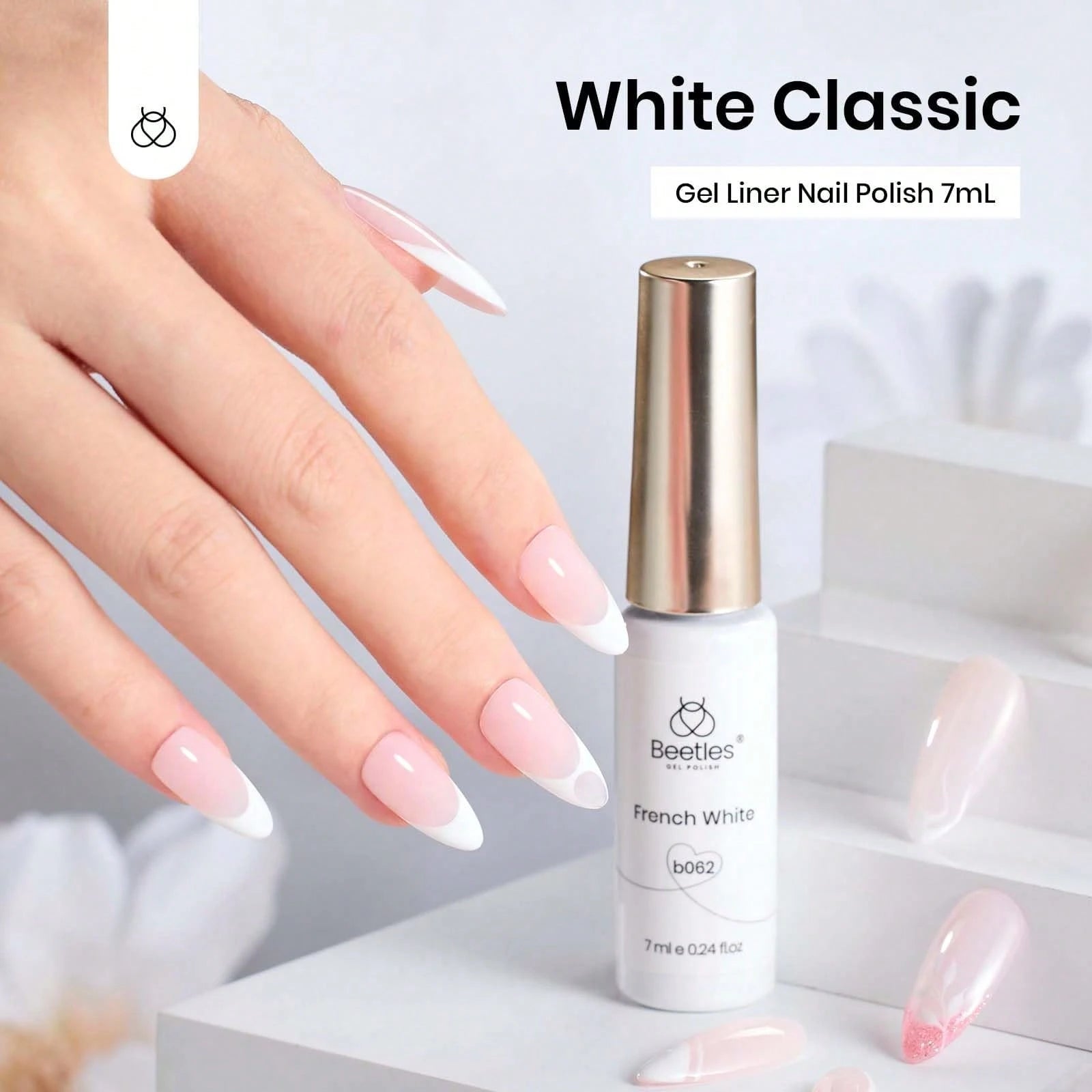Beetles 1Pcs 7ml White Gel Liner Nail Polish, Swirl Nail Art & Classic White French Tip Design, Soak Off UV Gel Manicure Paint For Salon & DIY Use