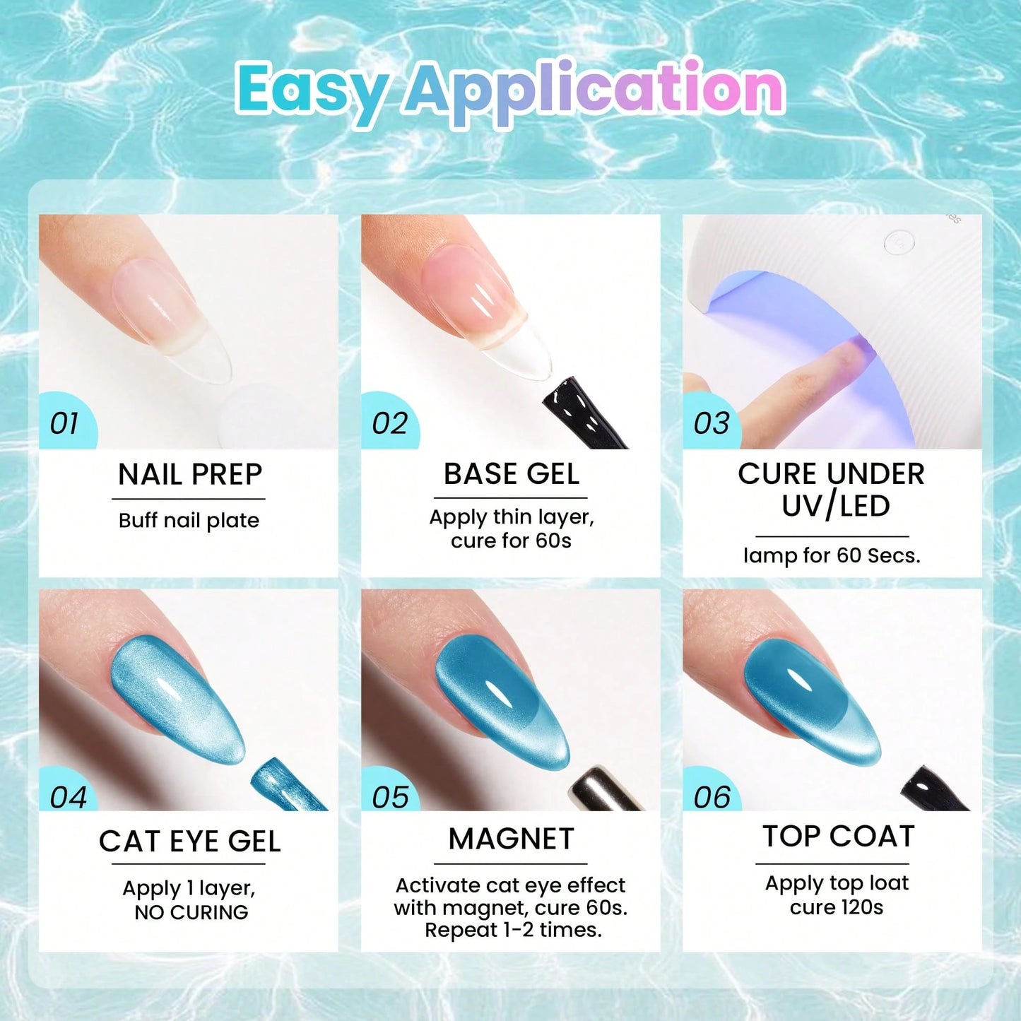 Beetles Dream Coast 8 Colors Cat Eye Gel Nail Polish Set, Pink Yellow Green Blue Purple Glitter Magnetic Shine Gel, Soak Off UV LED Salon & Home DIY Manicure Gifts For Women