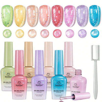 Beetles Dream Coast 8 Colors Cat Eye Gel Nail Polish Set, Pink Yellow Green Blue Purple Glitter Magnetic Shine Gel, Soak Off UV LED Salon & Home DIY Manicure Gifts For Women