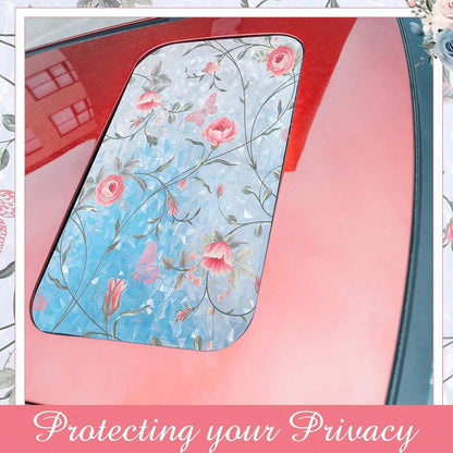 Beeveer Stained Vintage Sunroof Sun Shade Film Static Clings Vinyl 3D Decals For Car Decoration UV Sun Protection For Moonroof &Amp; Side Windows, Car Camping Accessories(16.9 X 39.4 Inches,Rose)