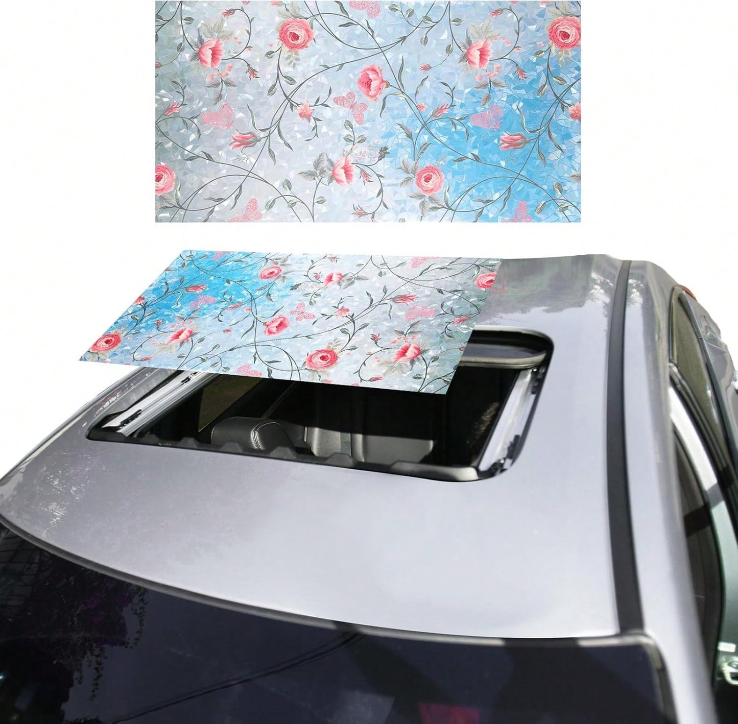 Beeveer Stained Vintage Sunroof Sun Shade Film Static Clings Vinyl 3D Decals For Car Decoration UV Sun Protection For Moonroof &Amp; Side Windows, Car Camping Accessories(16.9 X 39.4 Inches,Rose)