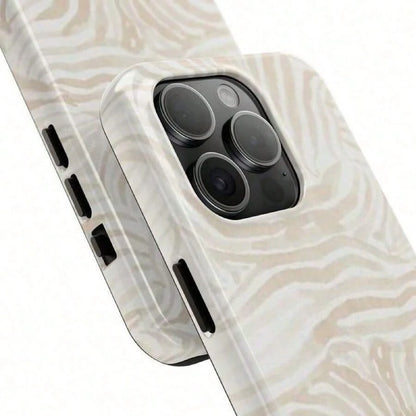Beige Zebra Print Phone Case- Durable, Anti-Drop, Waterproof, Glossy Finish, Elegant Abstract Tough Case For IPhone