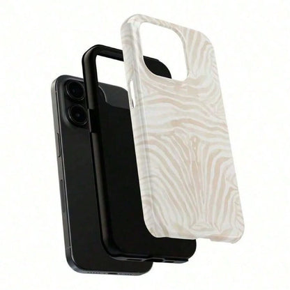 Beige Zebra Print Phone Case- Durable, Anti-Drop, Waterproof, Glossy Finish, Elegant Abstract Tough Case For IPhone