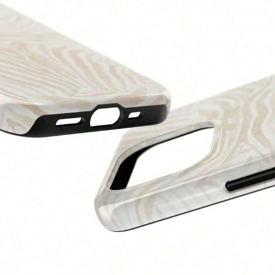 Beige Zebra Print Phone Case- Durable, Anti-Drop, Waterproof, Glossy Finish, Elegant Abstract Tough Case For IPhone
