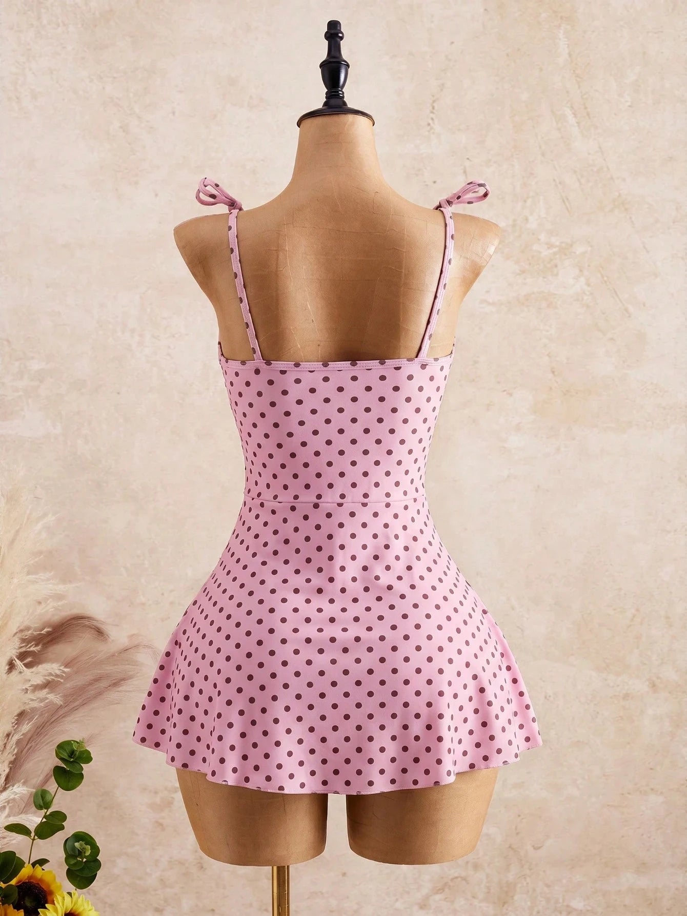 Bellisia 2026 SS Women's Beach Dress, One-Piece Swimsuit, Spring/Summer Vacation, Afternoon Tea, Picnic, Elegant Lady, Fresh Sweet Ditsy Floral, Adjustable Drawstring, Bow Tie Strap, Spaghetti Strap B