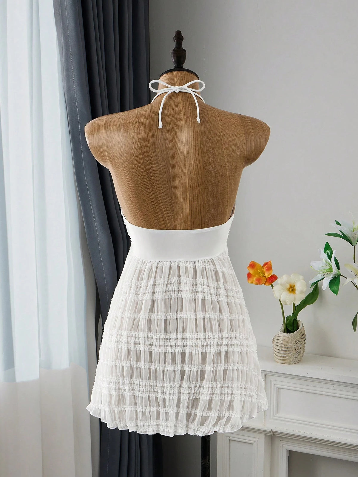 Bellisia Women's Textured Pleated Fabric Short Cover-Up Slip Dress, White Summer Boho Holiday Party Beach Resort Vacation Swimsuit,Weddings & Events