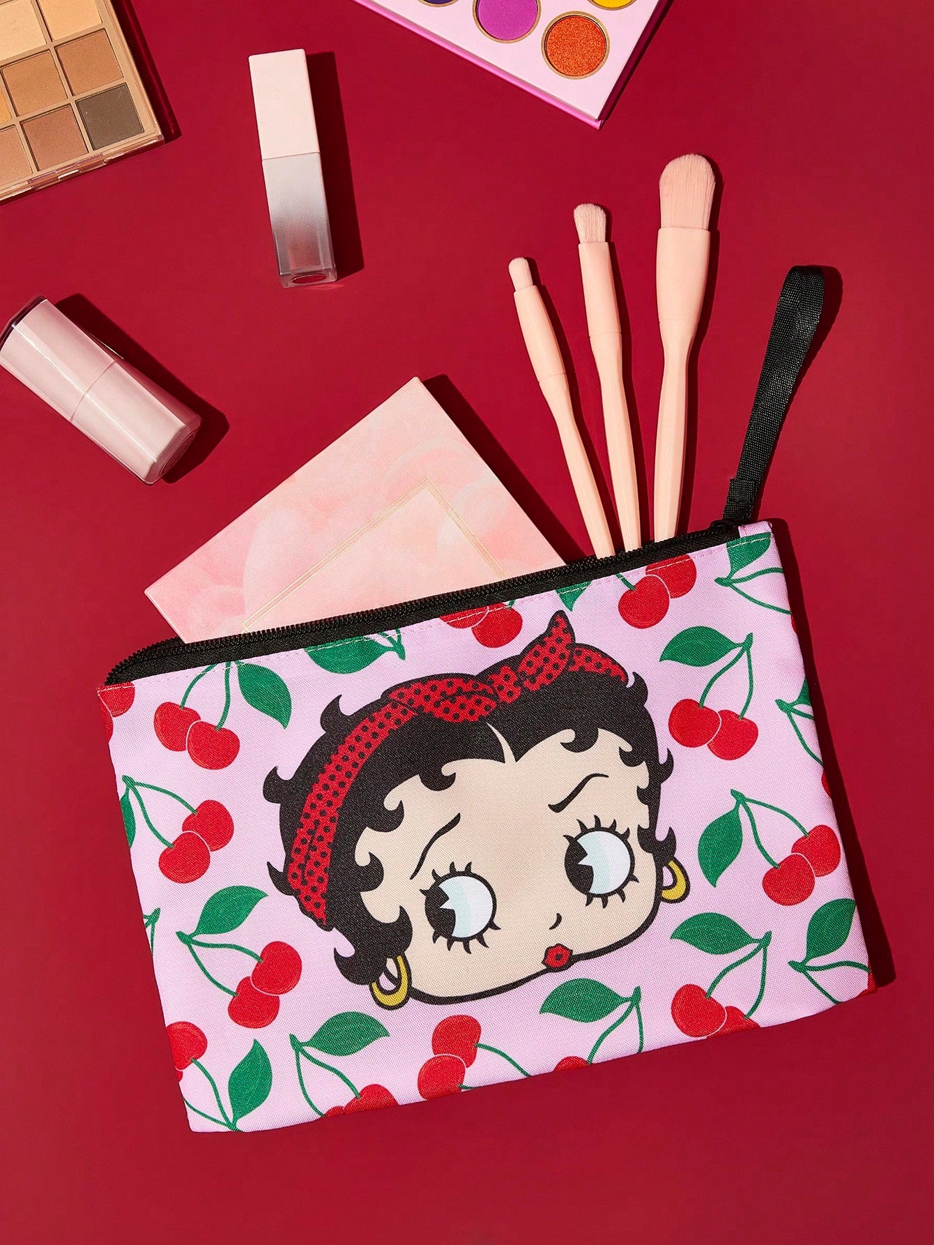 Betty Boop x 1 Character Pattern Printed Lightweight Polyester Fiber Cosmetic Bag, Suitable For Storing Cosmetics, Stationery, Daily Necessities, Digital Products, Very Suitable For Commuting, S