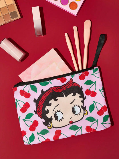 Betty Boop x 1 Character Pattern Printed Lightweight Polyester Fiber Cosmetic Bag, Suitable For Storing Cosmetics, Stationery, Daily Necessities, Digital Products, Very Suitable For Commuting, S