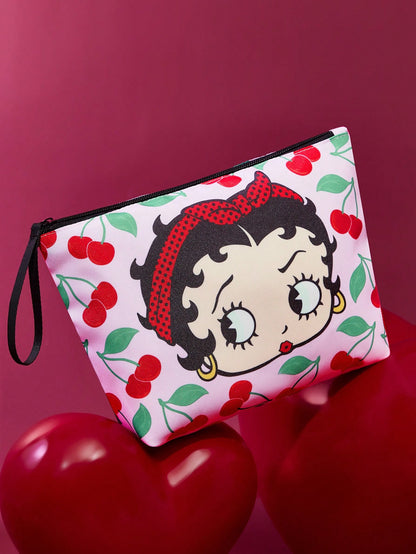 Betty Boop x 1 Character Pattern Printed Lightweight Polyester Fiber Cosmetic Bag, Suitable For Storing Cosmetics, Stationery, Daily Necessities, Digital Products, Very Suitable For Commuting, S
